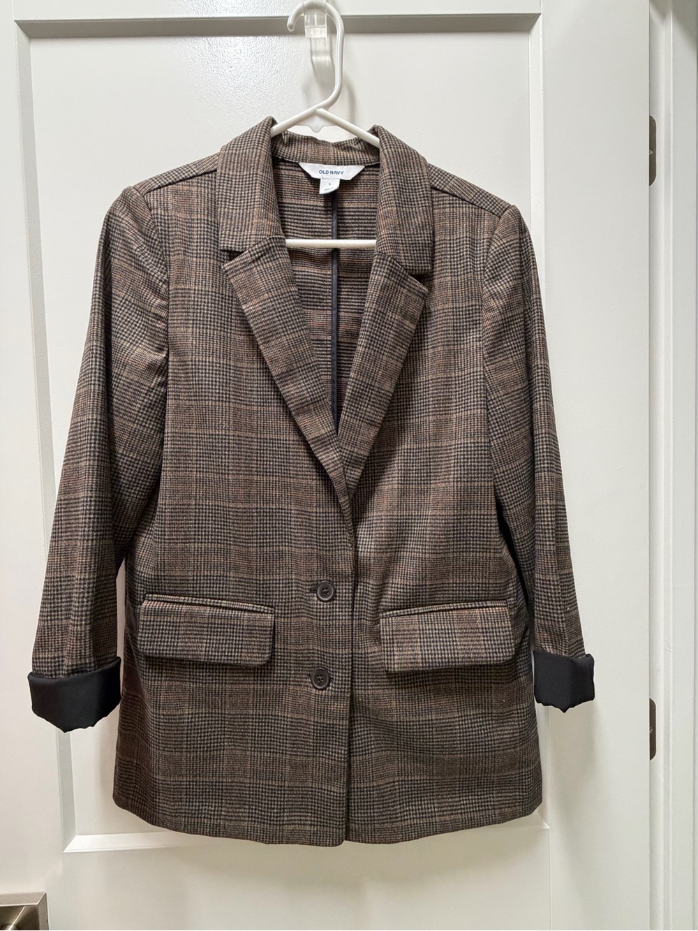 Old Navy Brown Plaid Single-Breasted Blazer Womens Size Small